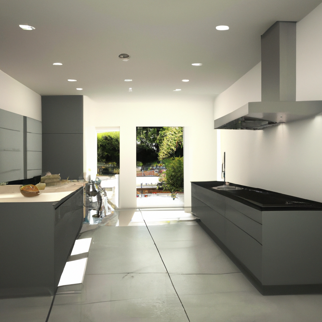 Fotorealistisch beeld van een moderne woningverbouwing, waarbij mensen zichtbaar zijn die tevreden kijken naar hun vernieuwde keuken. Het interieur moet een combinatie van stijl en functionaliteit uitstralen, met aandacht voor veiligheid en ruimte. De nadruk ligt op de oplevering van de verbouwing, met details die wijzen op de constructieve elementen die door een constructeur zijn beoordeeld. De sfeer moet positief en uitnodigend zijn, wat de samenwerking tussen huiseigenaren en professionals weerspiegelt.