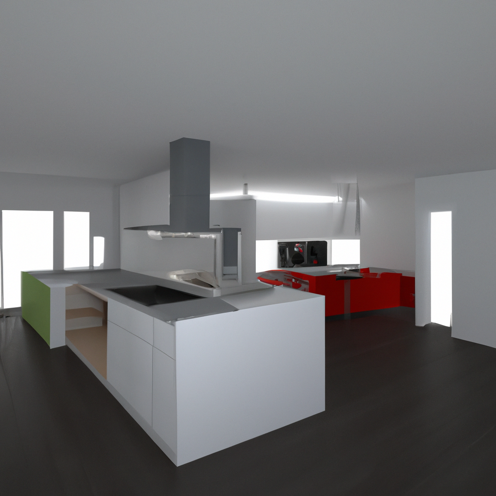Fotorealistische afbeelding van een eigentijds huis in verbouwing, met een focus op een unieke open keuken en moderne woonkamer. Tevreden eigenaren staan erbij, genietend van hun vernieuwde ruimte. De ruimte moet net voldoende verstoringen door de bouw tonen om de actieve verbouwing te benadrukken, maar zonder dat de constructeur zichtbaar is. Het moet een gevoel van veiligheid en enthousiasme overbrengen, in lijn met de noodzaak van constructieve berekeningen en ondersteuning bij woningverbouwingen.