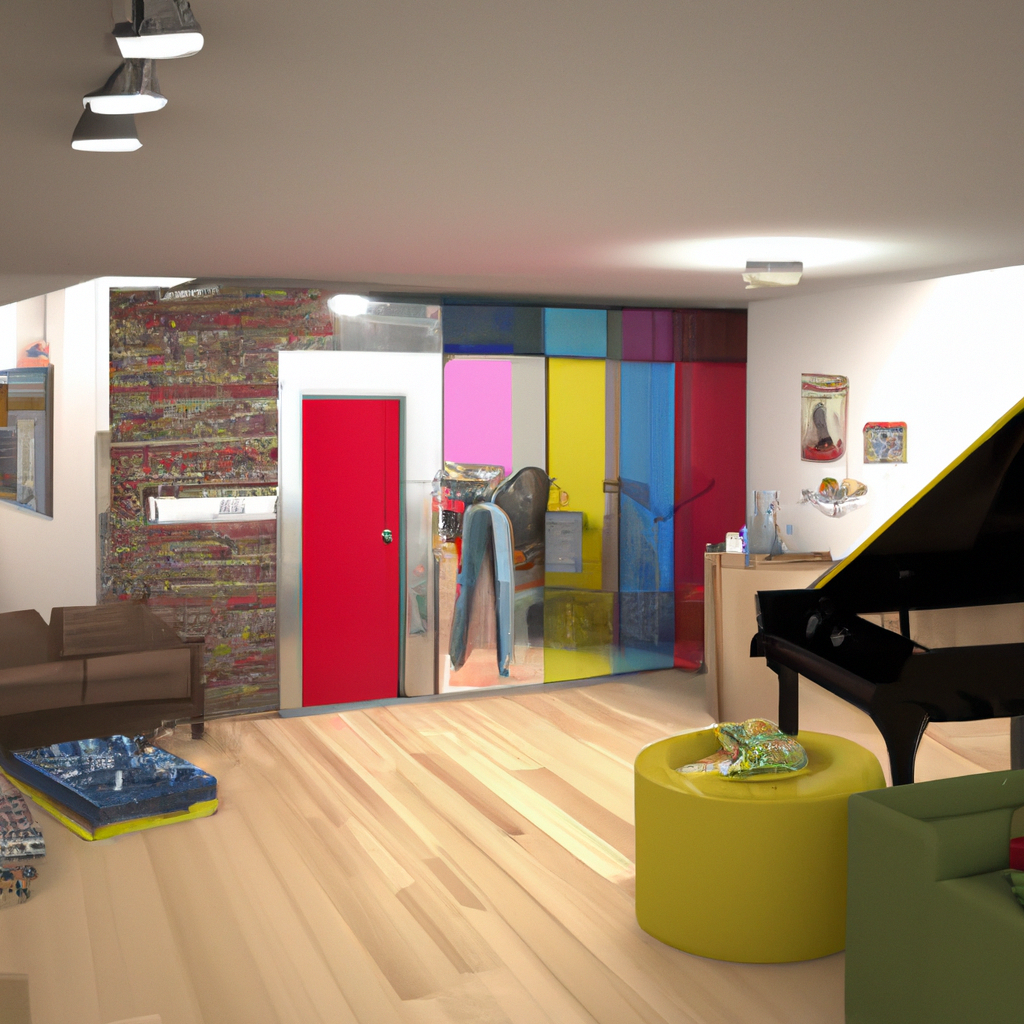 Fotorealistische afbeelding van een moderne open concept woonkamer tijdens een verbouwing, met blije mensen die samenwerken aan het ontwerp en verschillende bouwmaterialen. De ruimte moet een gevoel van vrijheid en functionaliteit uitstralen, met natuurlijke lichtinval en een aantrekkelijke indeling, wat de impact van constructieve berekeningen en de rol van een constructeur symboliseert.